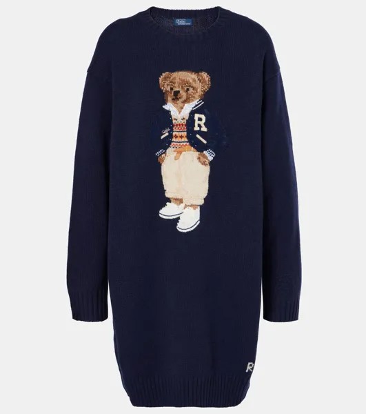 Платье-свитер Polo Bear из шерсти и кашемира Polo Ralph Lauren, цвет hunter navy