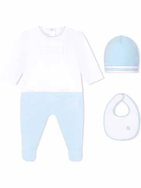 Fendi Kids комплект из комбинезона, шапки и нагрудника с логотипом