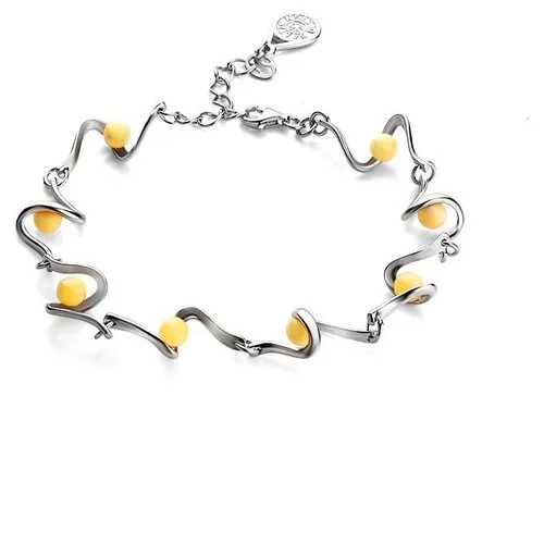 Amberholl Серебряный браслет с натуральным цельным янтарём медового цвета «Лея»