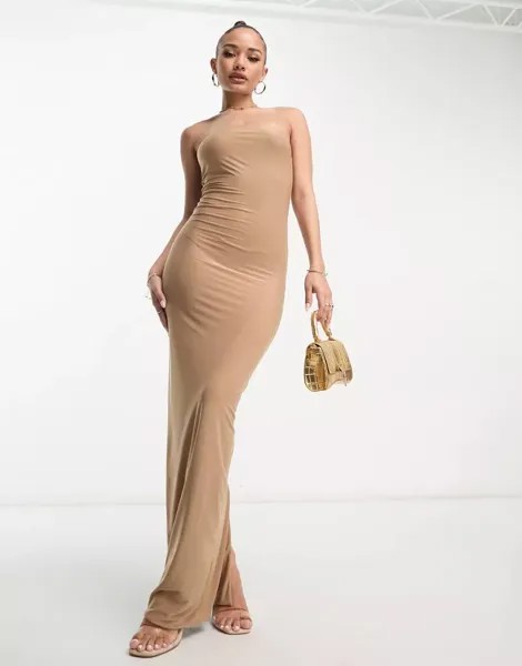 Светло-коричневое облегающее платье макси-бандо Femme Luxe
