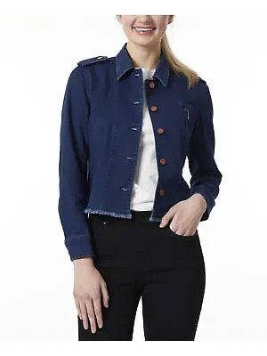 JONES NEW YORK Женская синяя джинсовая куртка с бахромой и карманами на молнии на пуговицах L