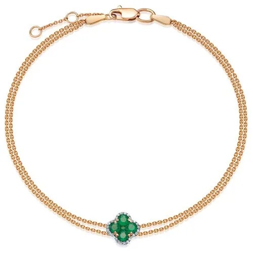 Браслет-цепочка Vesna jewelry, красное золото, 585 проба, родирование, изумруд, длина 18.5 см.