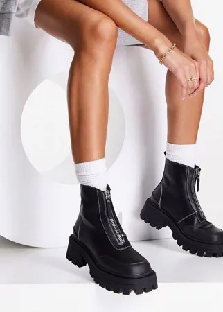 Черные ботинки с квадратным носком и молнией спереди ASOS DESIGN Autumn-Черный цвет