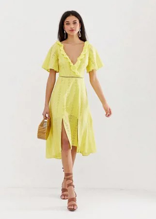 Платье миди с вышивкой ришелье Finders Keepers Sundays-Желтый