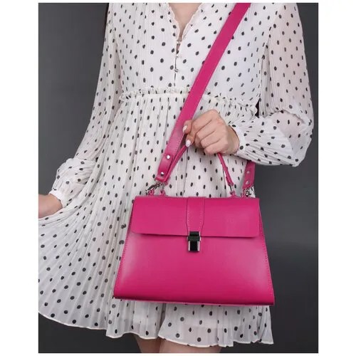 Женская сумка трапеция из натуральной кожи розовая A023 fuchsia Divalli