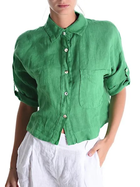 Льняная рубашка с короткими рукавами и карманами, цвет Jade