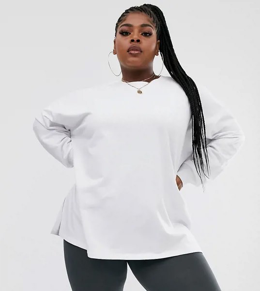 Белый свободный свитшот с разрезами по бокам ASOS DESIGN Curve