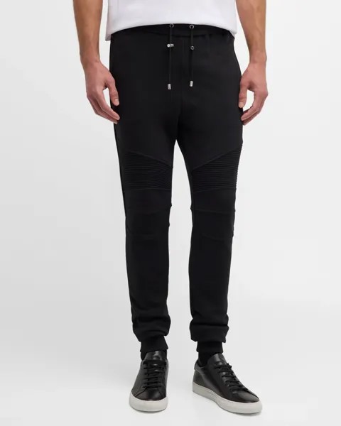 Мужские спортивные штаны из флока в рубчик Balmain, цвет Blk/White