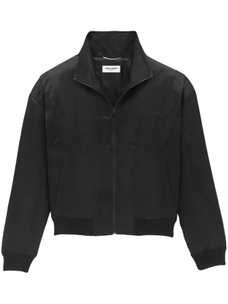 Saint Laurent атласный бомбер с вышитым логотипом, черный