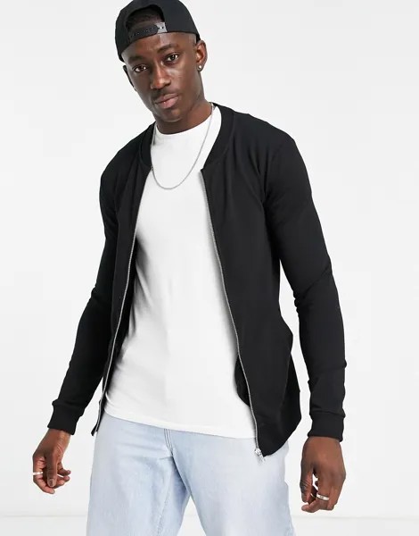 Черный трикотажный бомбер обтягивающего кроя ASOS DESIGN-Черный цвет
