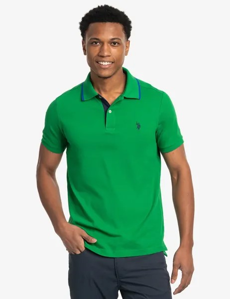 Футболка поло U.S. Polo Assn. Slim Fit Stretch Solid Pique, зеленый