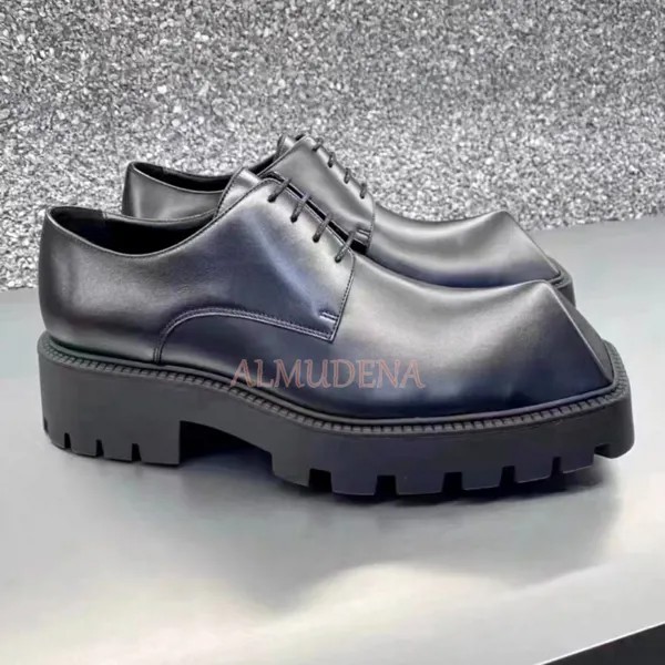 Новинка 2023, мужские кожаные туфли-Дерби со стразами, на шнуровке, Дизайнерские повседневные туфли из телячьей кожи на толстой подошве для вечеринки, женская обувь