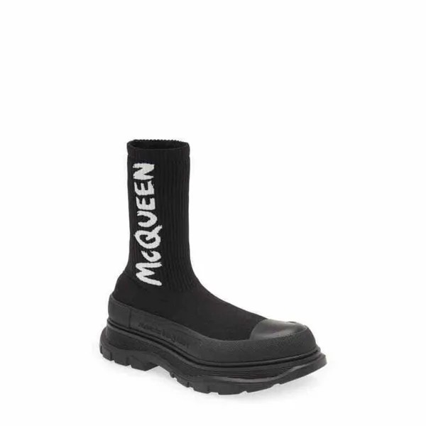 Мужские ботинки-носки Alexander McQueen с граффити, черные, белые, 40 евро, США 7