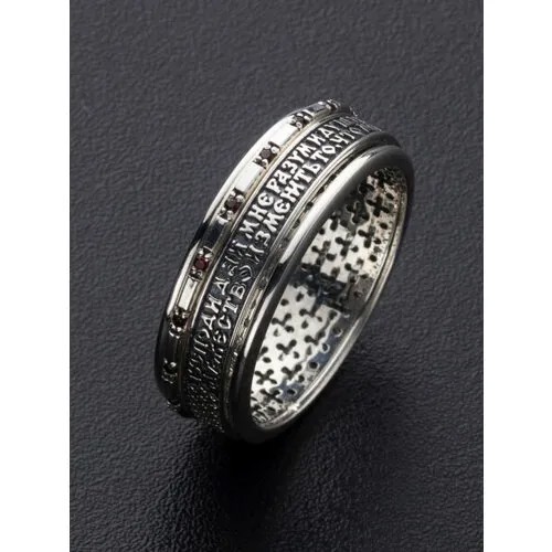 Кольцо обручальное Angelskaya925 Кольцо серебряное с камнями Спаси и Сохрани серебро широкое, серебро, 925 проба, чернение, гранат, размер 20, красный, серебряный