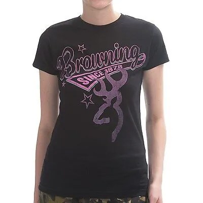 Женская приталенная футболка Browning Slugger — с коротким рукавом — черно-розовая, размер S - M