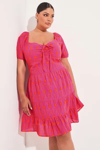 Мини-платье с рюшами пышными рукавами и узором в виде сердечек Lipsy, розовый