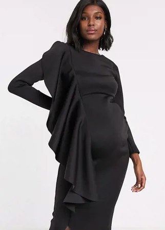 Черное платье миди с оборкой True Violet Maternity-Черный цвет