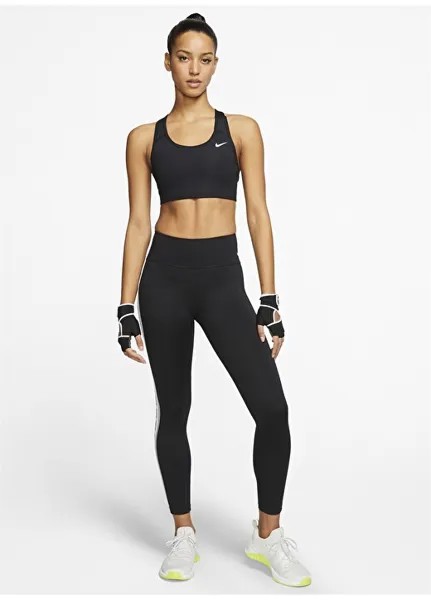 Черный, серый и серебристый женский спортивный бюстгальтер с круглым вырезом Nike