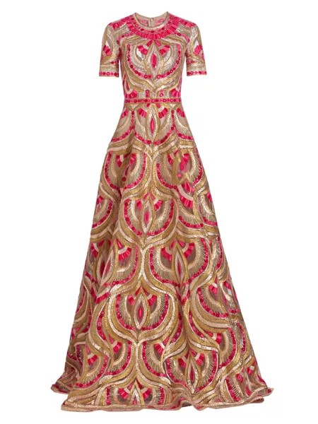 Вышитое платье с короткими рукавами Naeem Khan, розовый