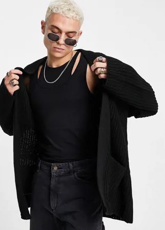 Черный кардиган в рубчик в стиле oversized ASOS DESIGN-Черный цвет