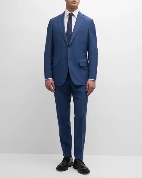 Мужской однотонный костюм из шерсти и мохера Isaia, цвет Medium Blue