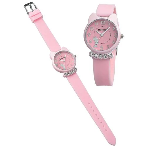 Наручные часы кварцевые, корпус пластик, ремешок силикон, розовый