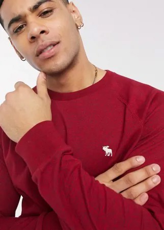 Красный лонгслив с круглым вырезом и логотипом Abercrombie & Fitch
