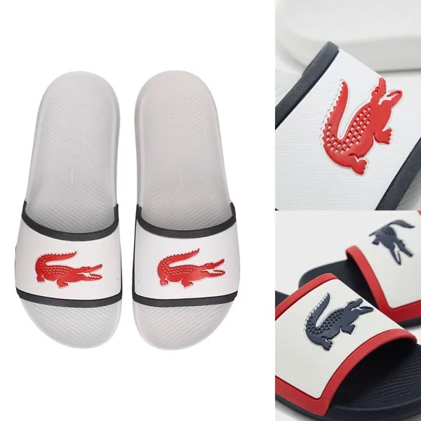Мужские сандалии Lacoste Slides Croco Tri 3, белые, темно-красные, готовые к воде, НОВИНКА