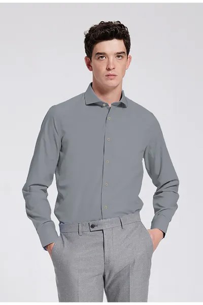 Серая рубашка с итальянским воротником приталенного кроя добби D'S Damat, серый