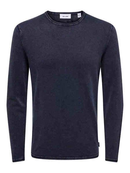 Пуловер ONLY Lässiger Feinstrick Washed Design Rundhals Sweater, синий