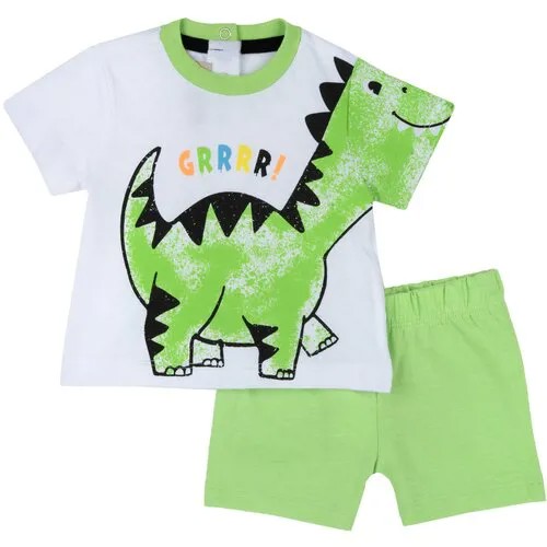 Комплект одежды  Chicco для мальчиков, футболка и шорты, повседневный стиль, без капюшона, без карманов, пояс на резинке, размер 92, зеленый