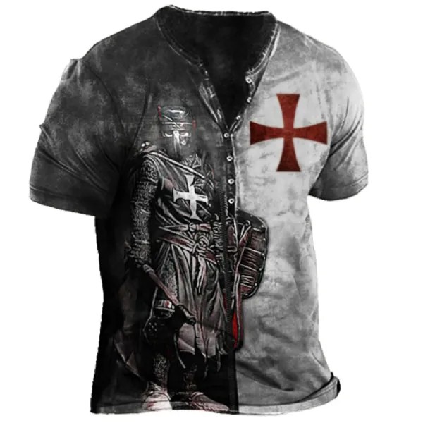 Мужская футболка Vintage Templar Cross Henley Collar
