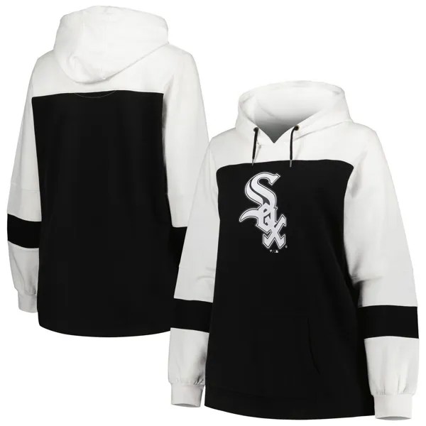 Женский черный пуловер с капюшоном Chicago White Sox большого размера с цветными блоками