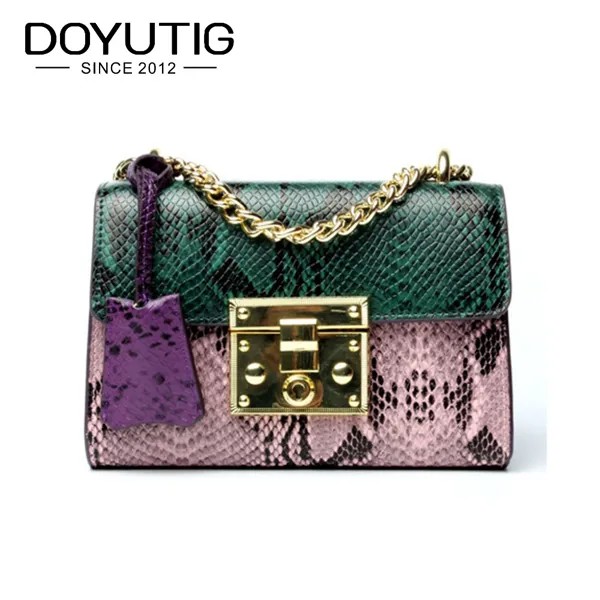 Бренд DOYUTIG, Европейский дизайн, натуральная кожа, маленькая змеиная заслонка зеленого и розового цвета для женщин, роскошные сумки через пле...
