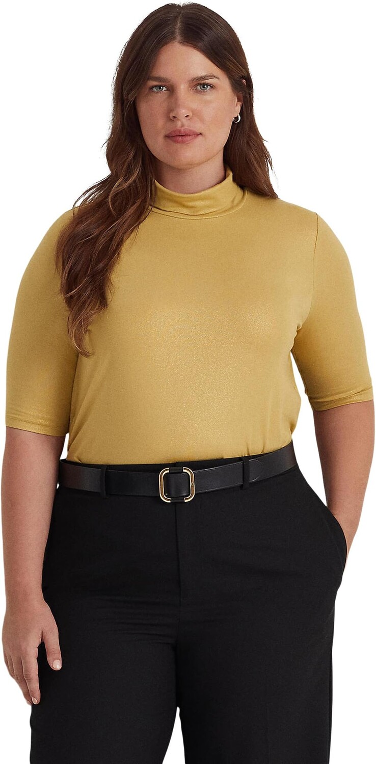 Топ Lauren Ralph Lauren Plus Size Metallic Stretch Jersey Turtleneck, золотой