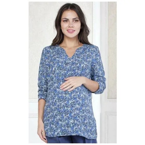 Блуза MammySize, флористический принт, размер 46, синий