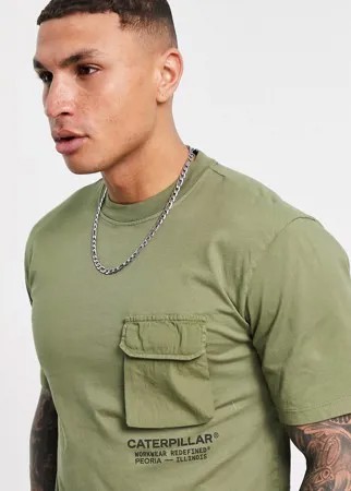 Зеленая футболка с карманом в стиле спецодежды Caterpillar-Зеленый цвет