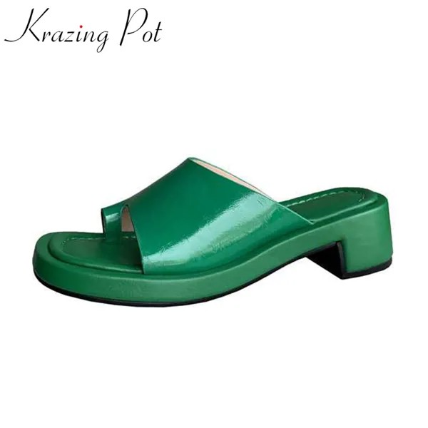 Шлепанцы Krazing Pot из натуральной кожи, Сланцы на толстой подошве, удобная повседневная однотонная летняя обувь для молодых девушек, L62