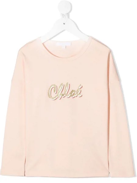 Chloé Kids футболка с блестящим логотипом