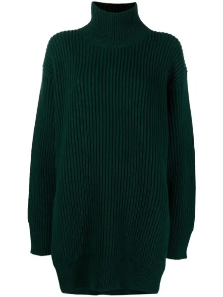 Jil Sander джемпер в рубчик с высоким воротником, зеленый