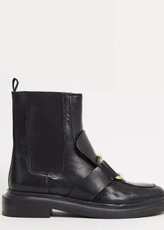 Черные ботинки для широкой стопы из премиум-кожи ASOS DESIGN-Черный цвет