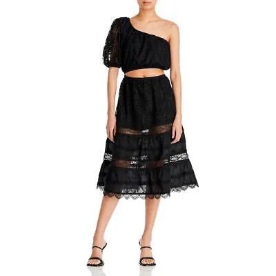 Waimari Женское Нефритовое черное кружевное вечернее платье миди с вырезом L BHFO 3187