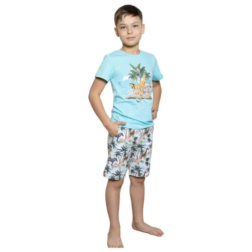 Комплект для мальчика (футболка/шорты), цвет белый/синий, рост 110-116 см
