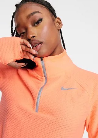 Лонгслив с короткой молнией цвета ярко-оранжевого манго Nike Running-Оранжевый цвет