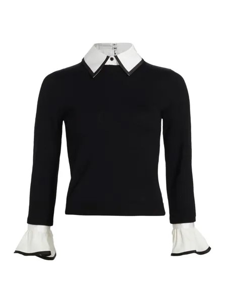 Комбинированный шерстяной свитер Justina Alice + Olivia, черный