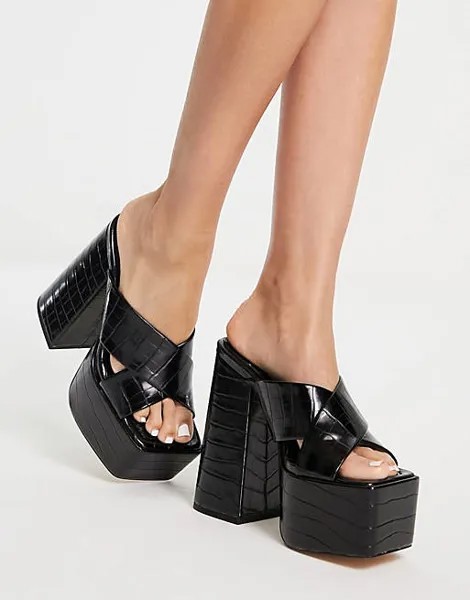 Черные мюли на платформе Topshop Rori под кожу крокодила