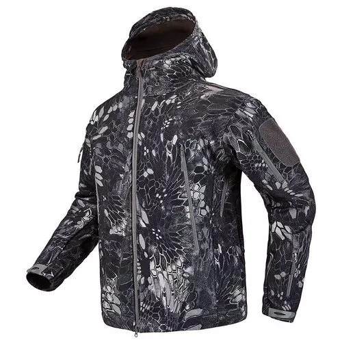 Куртка мужская Kamukamu тактическая военная демисезонная на флисе ткань Softshell цвет камуфляж Python (ночь) (размер: l)