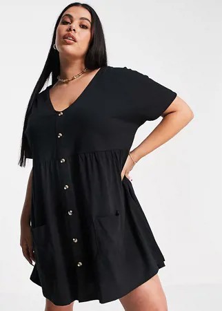 Черное свободное платье мини на пуговицах с карманами ASOS DESIGN Curve-Черный