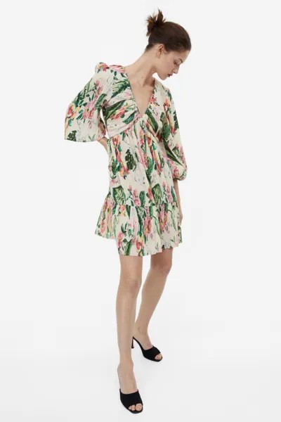 Плиссированное платье из джерси H&M, светло-бежевый/цветочный