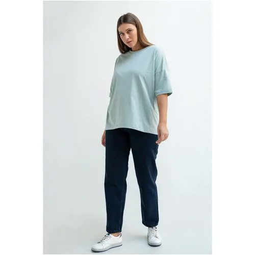 Футболка  Modress, прямой силуэт, круглый вырез,  однотонная, трикотаж,  размер 70, зеленый